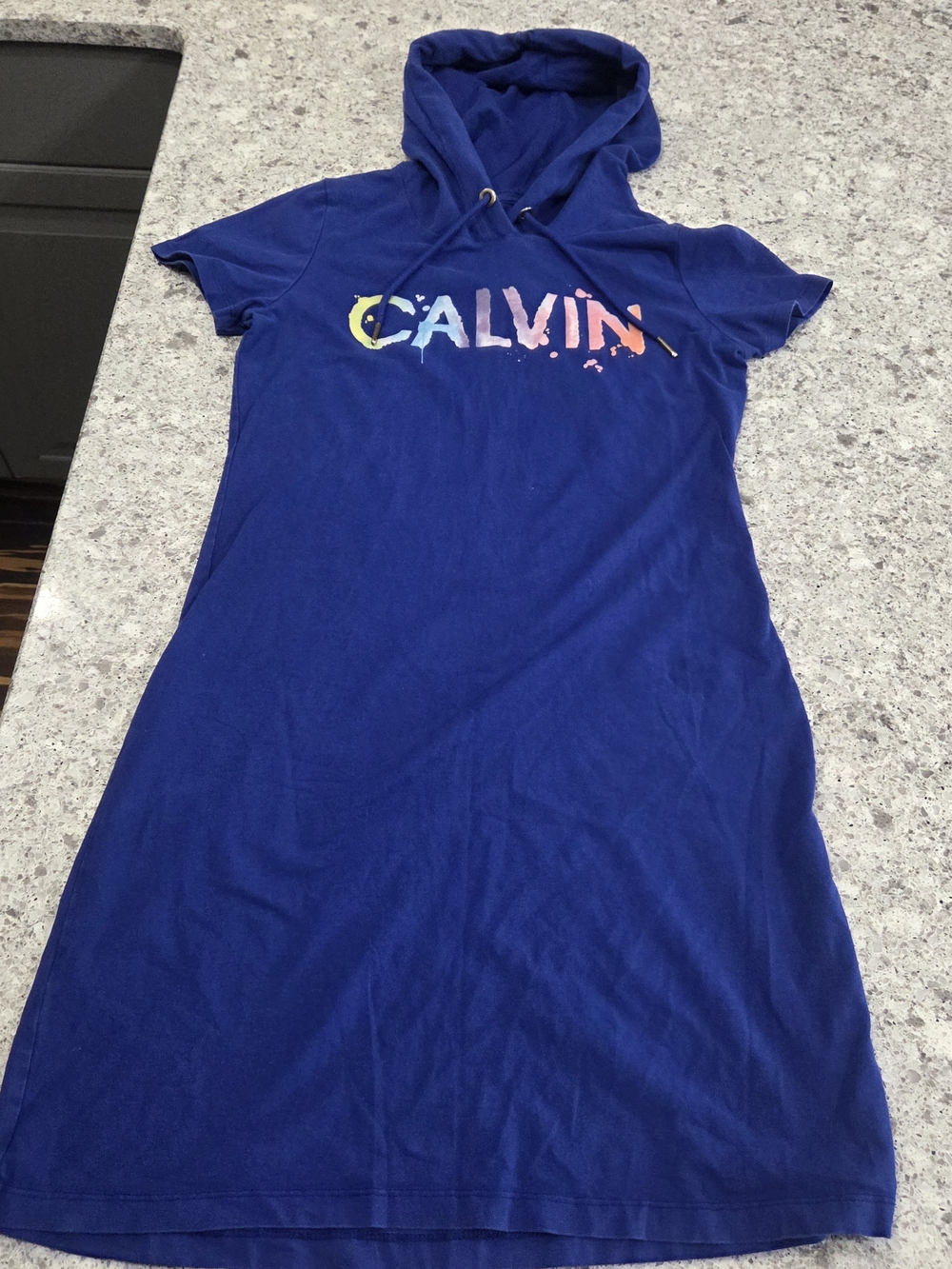Calvin Klein Drawstring Hooded Cotton Blend Tshirt Dress Size Medium